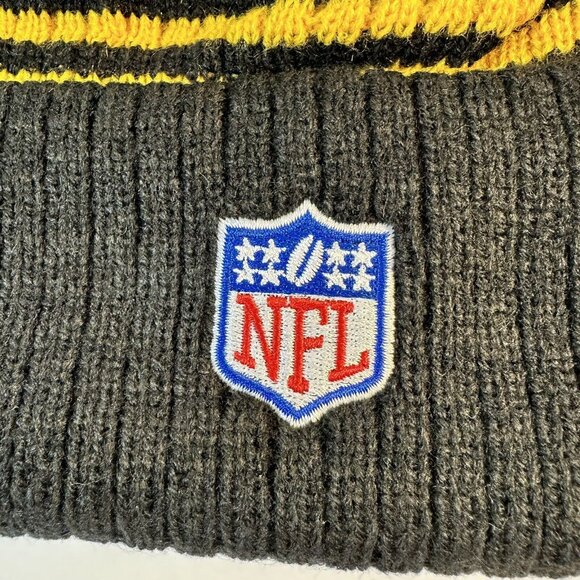 Pittsburgh Steelers AFC NFL Knit Beanie Hat With Pom Black & Yellow New Era - Picture 6 of 9